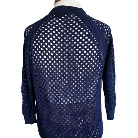 Marc Jacobs Navy Blue Wool Perforated Holes 3/4 Sleeve Knit Top Sweater - XS/S - Picture 1 of 6